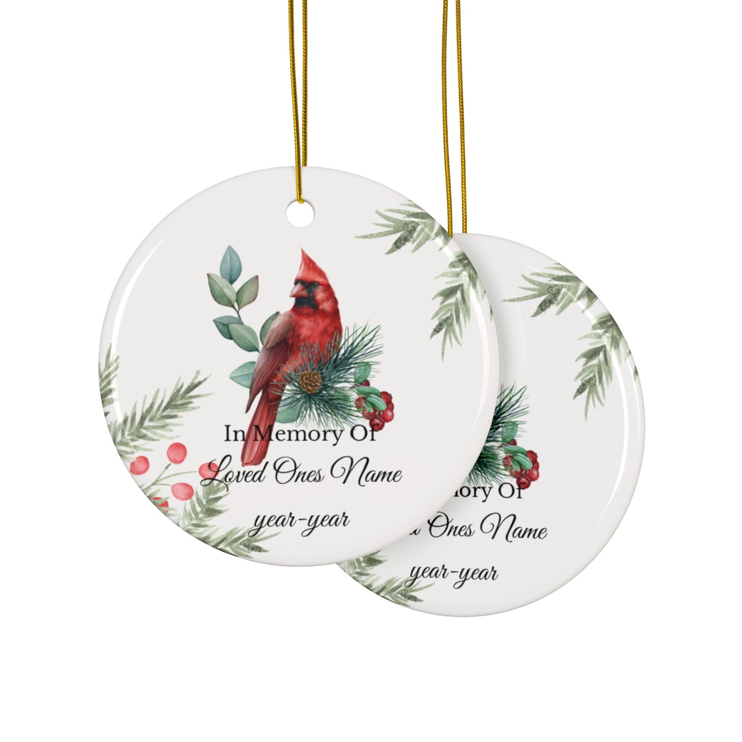 Cardinal Memorial Ceramic Ornament — Personalized "In Memory Of" Holiday Ornament