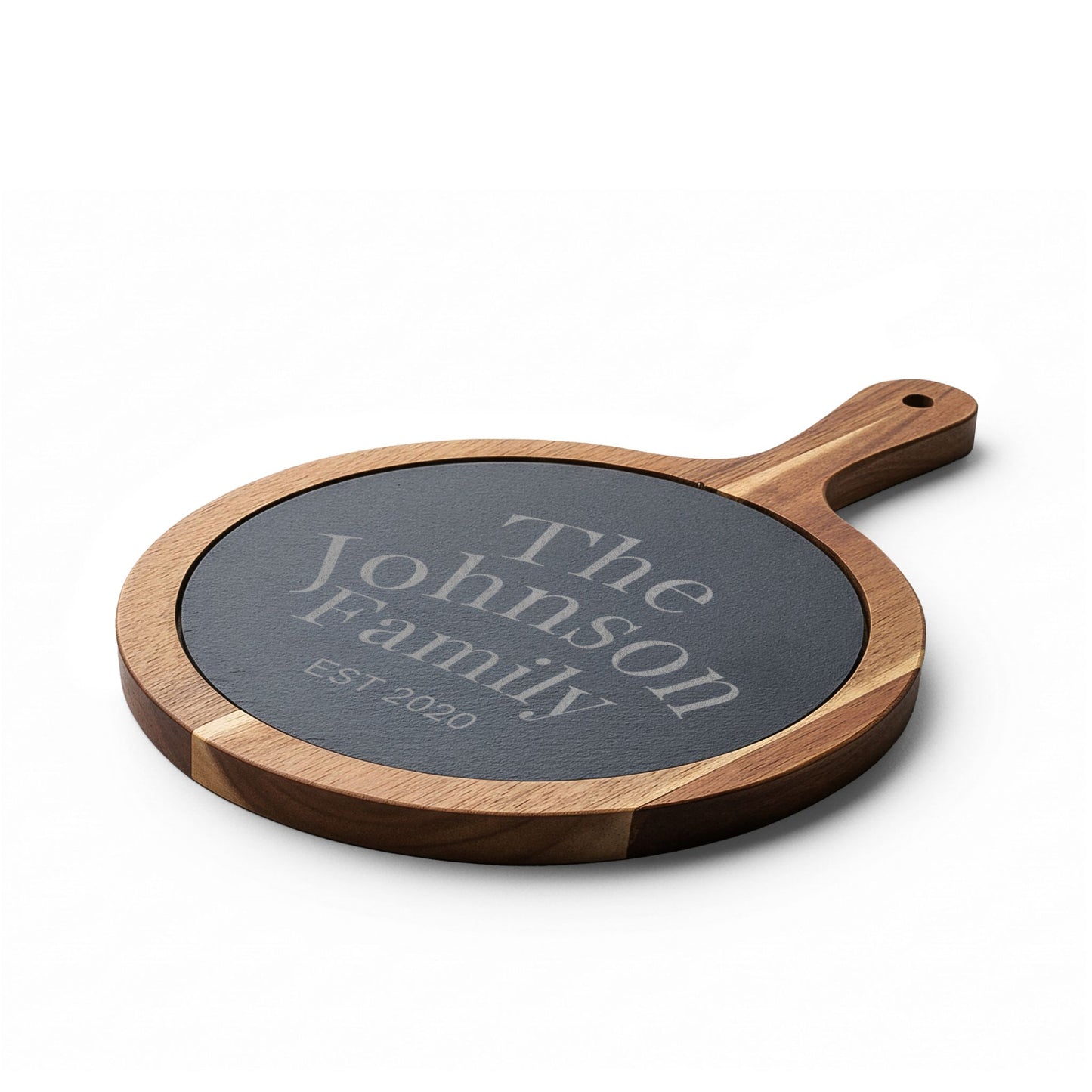 Engraved “The _______ Family/EST Date | Slate/Acacia Wood Charcuterie Board