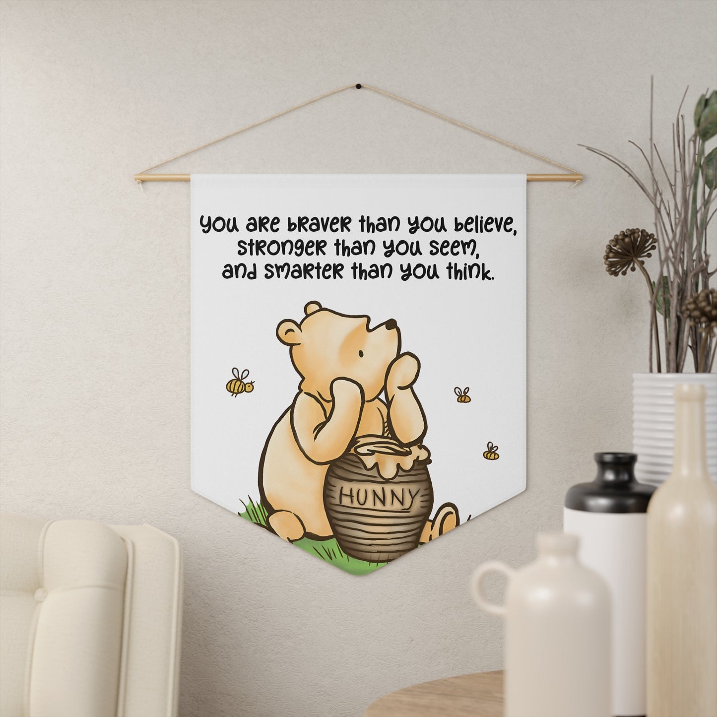Inspirational Classic Winnie-Themed Pennant — "You Are Braver Than You Believe" Wall Banner