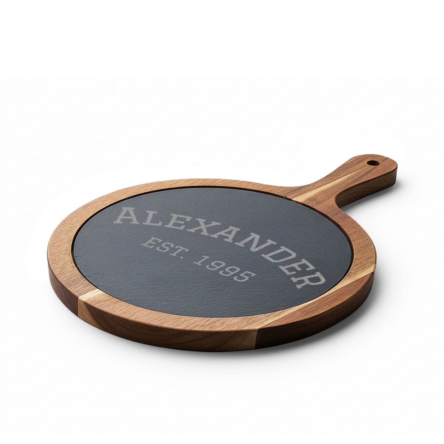 Engraved Last Name/EST Date | Slate/Acacia Wood Charcuterie Board