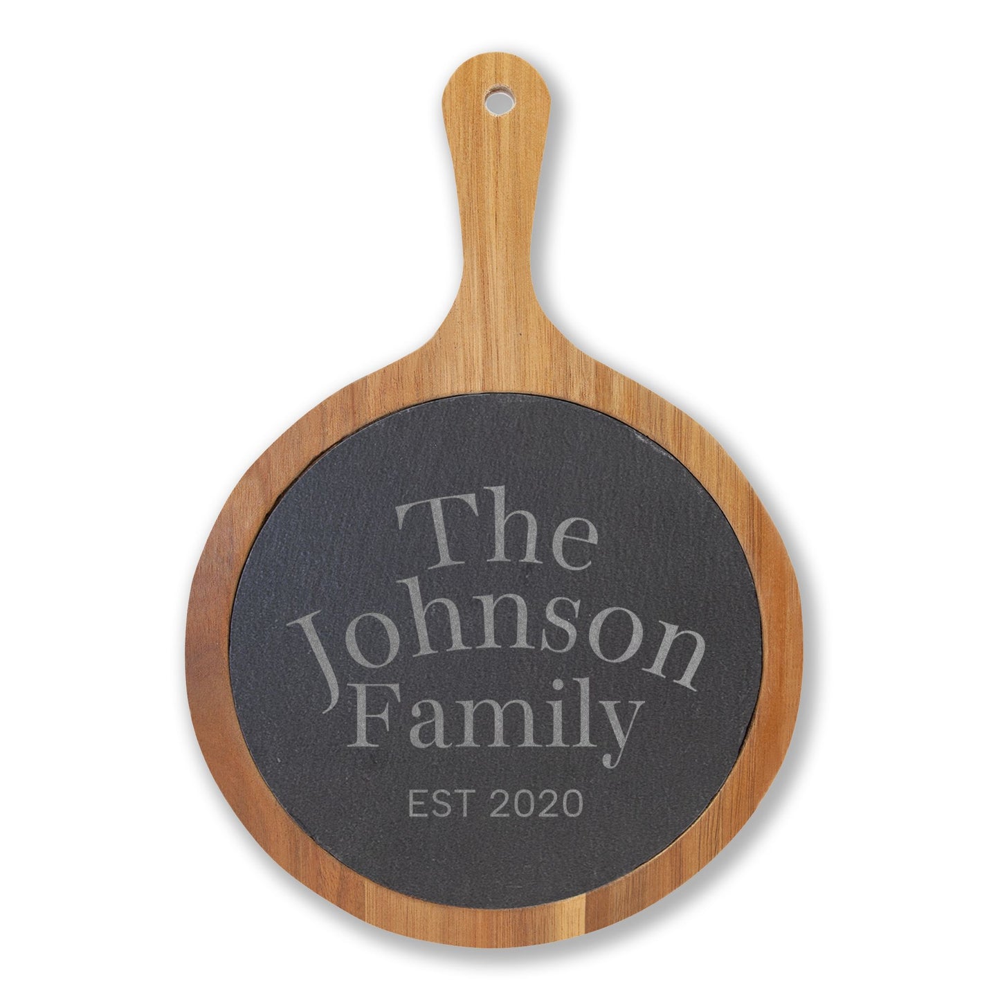 Engraved “The _______ Family/EST Date | Slate/Acacia Wood Charcuterie Board