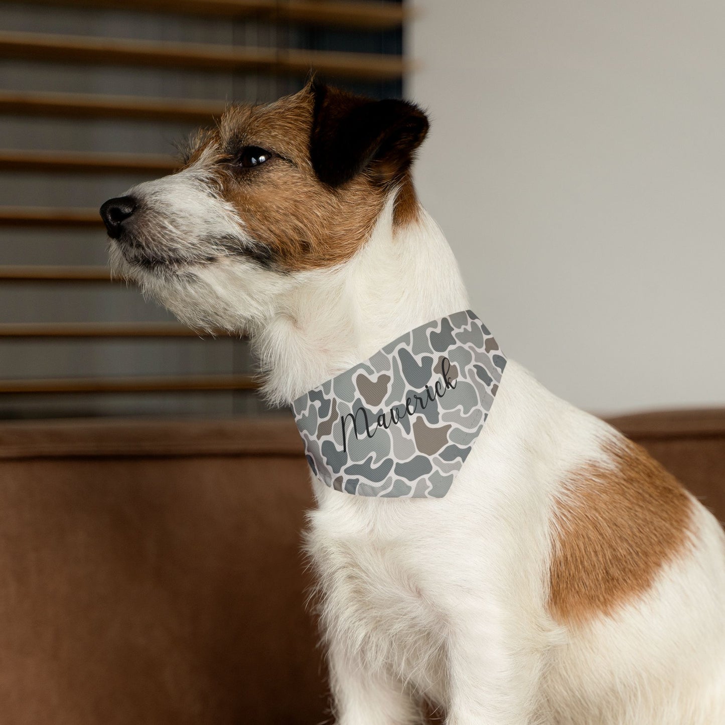 Grey Camo Pet Bandana Collar | Custom Name