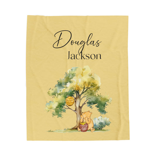 Personalized Classic Pooh Themed Blanket - Custom Name Baby Classic Pooh Honey Tree Design
