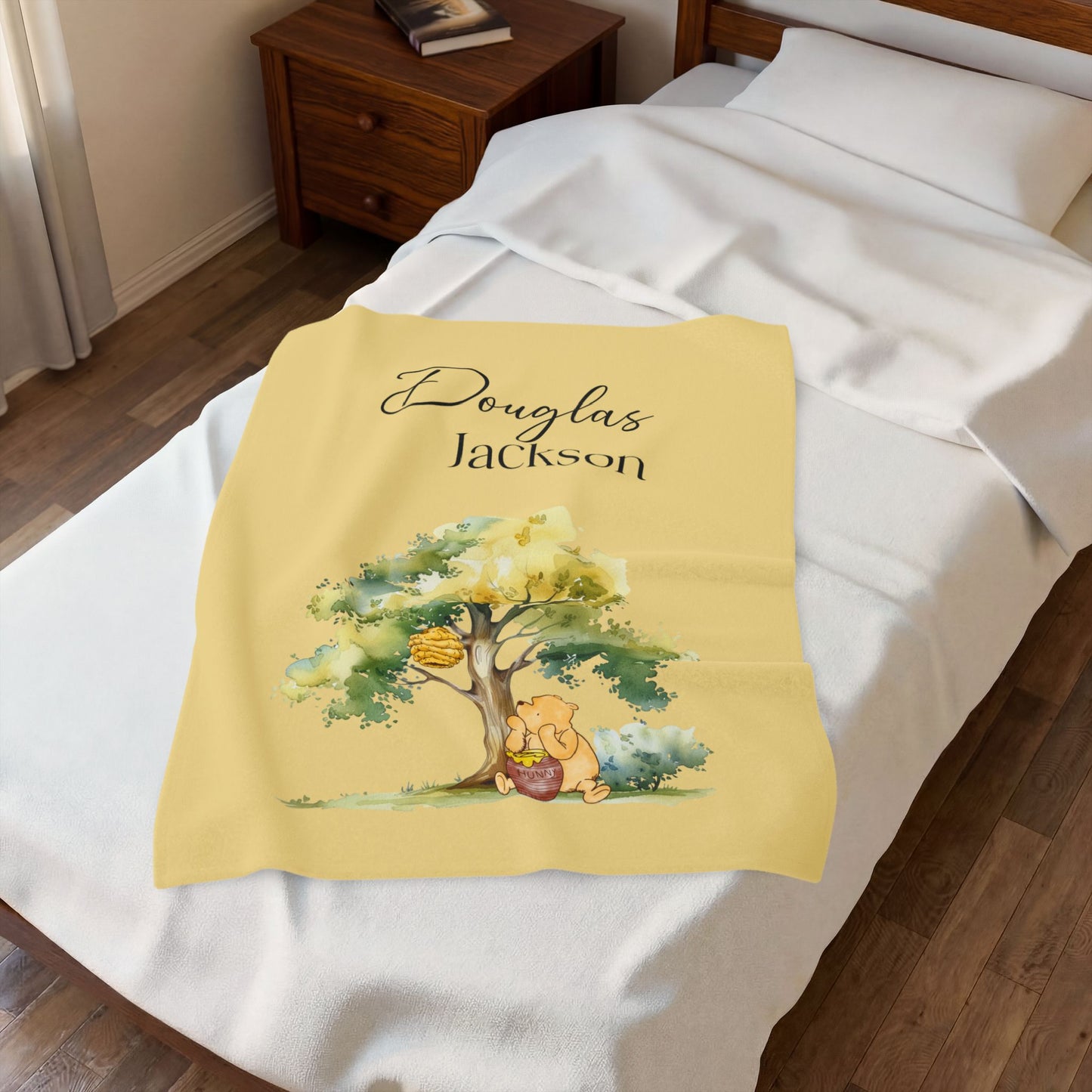 Personalized Classic Pooh Themed Blanket - Custom Name Baby Classic Pooh Honey Tree Design
