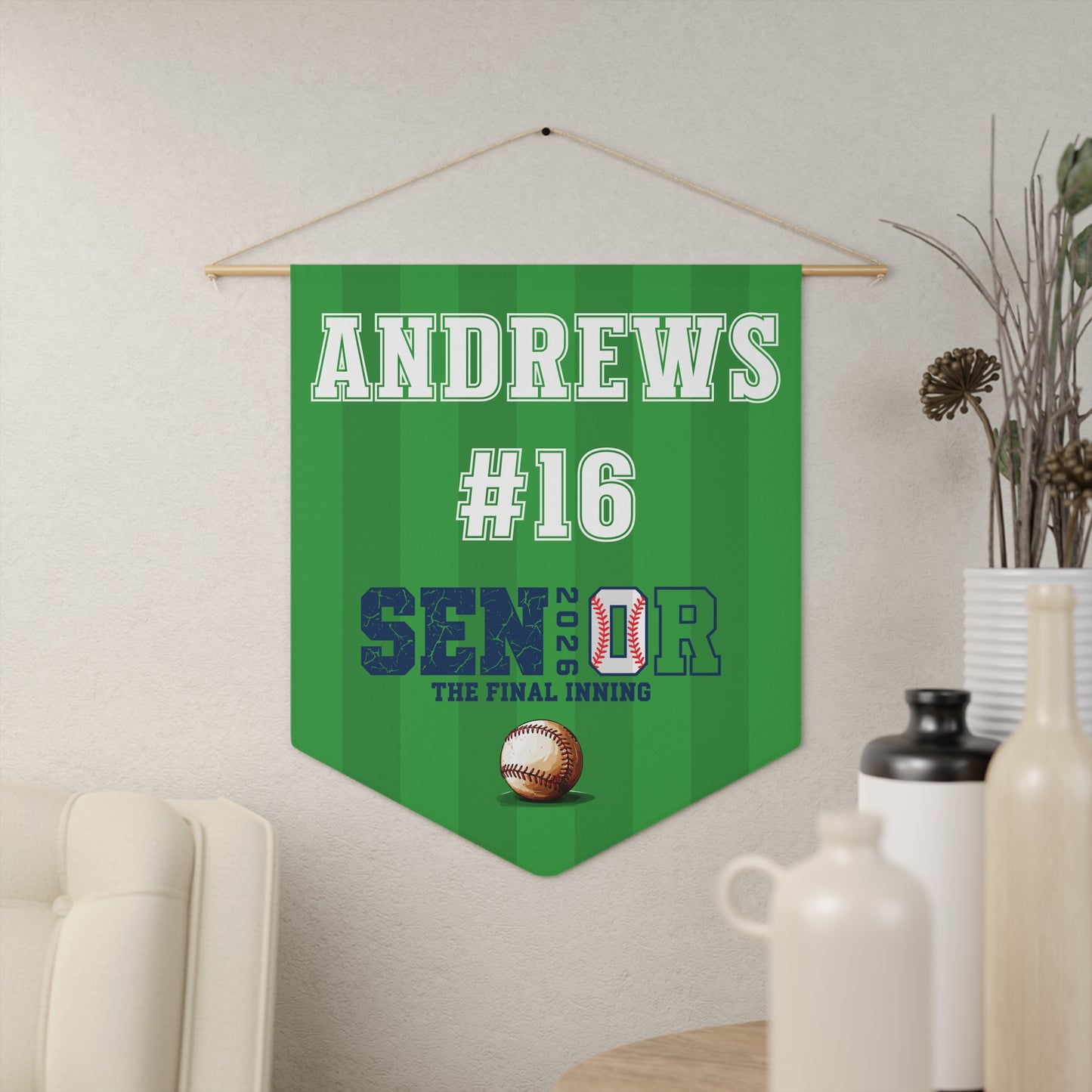 Personalized Baseball Senior 2026 Pennant Banner — Custom Name & Number (The Final Inning)