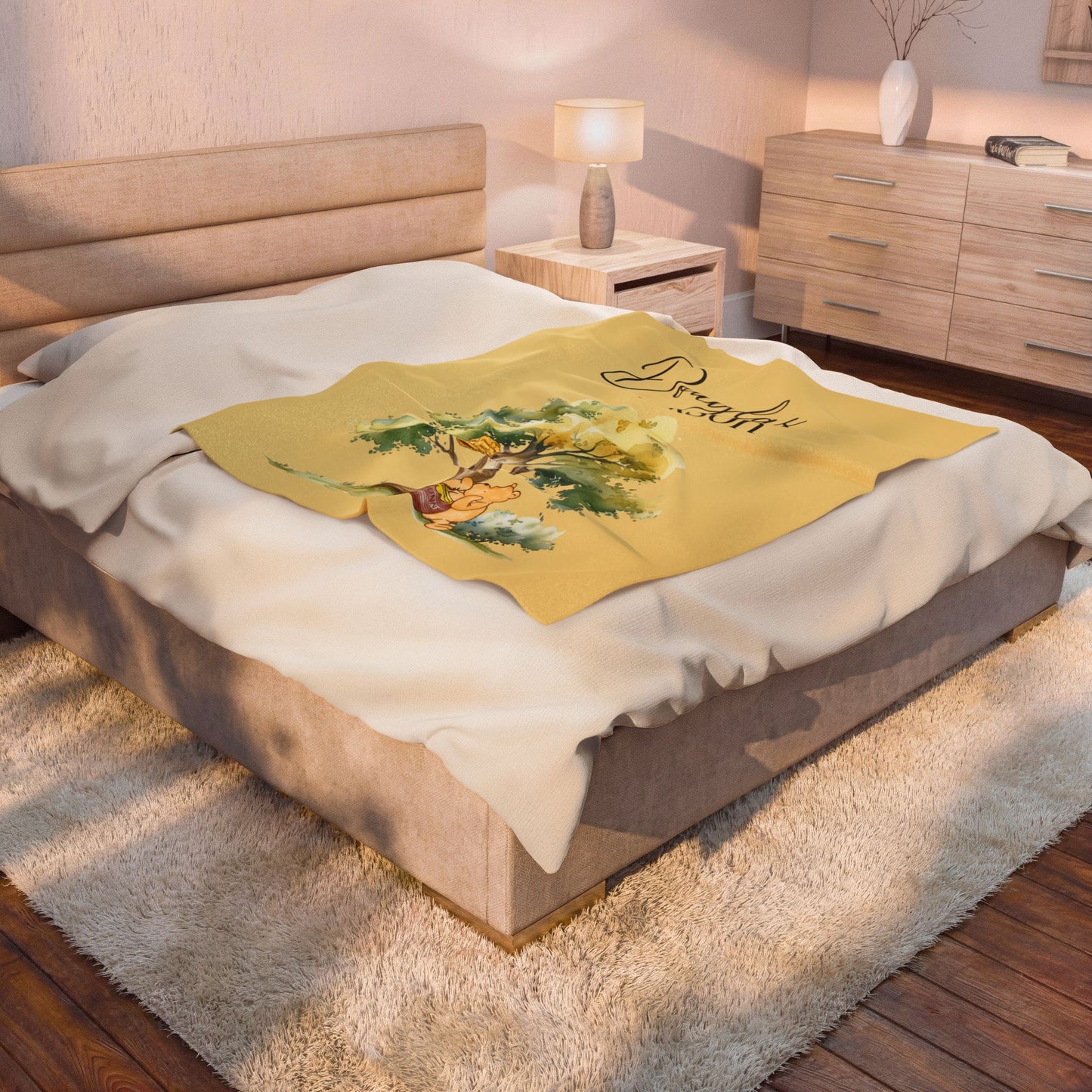 Personalized Classic Pooh Themed Blanket - Custom Name Baby Classic Pooh Honey Tree Design
