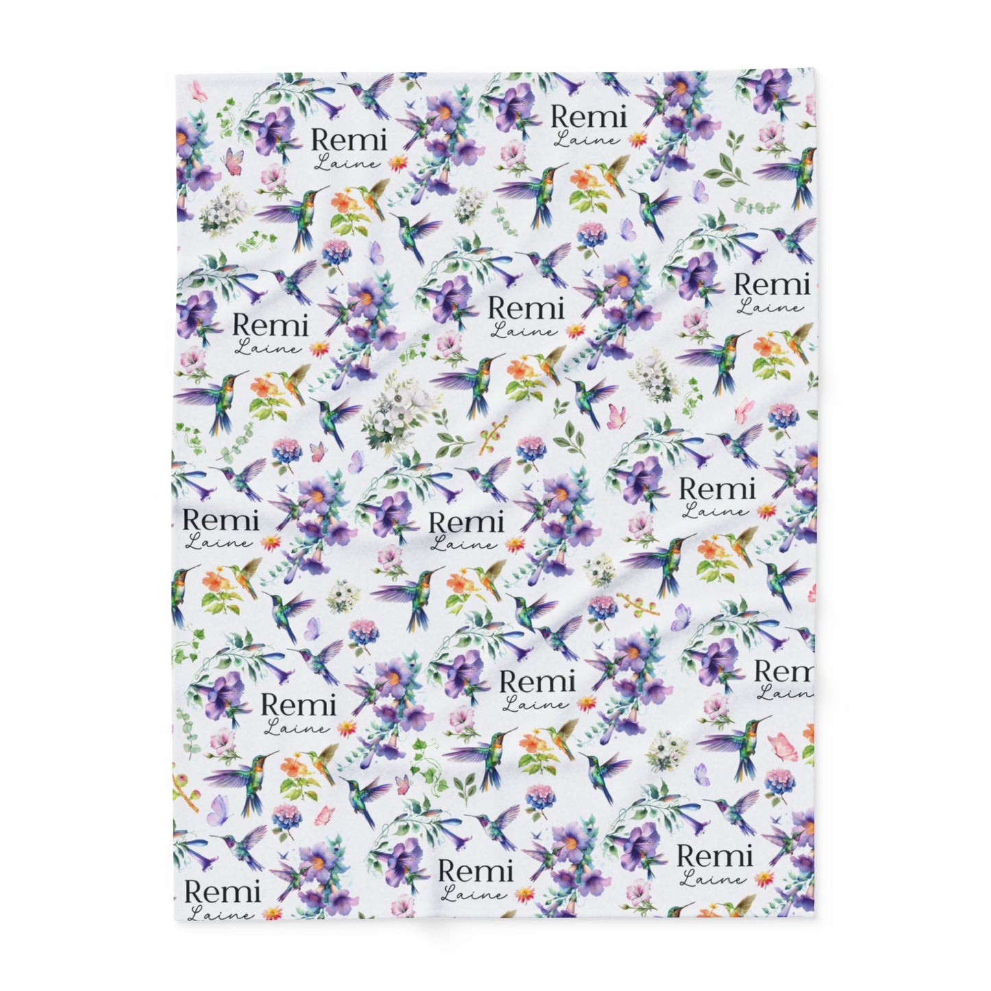 Personalized Hummingbirds and Watercolor Florals in Purple