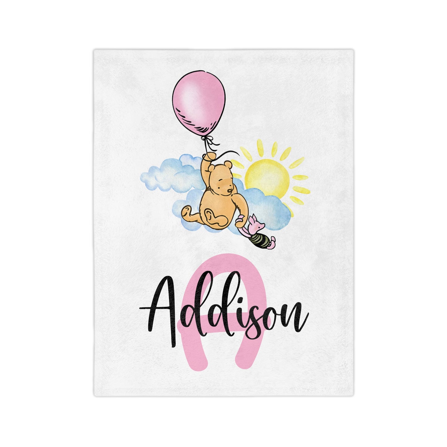 Personalized Baby Blanket — Classic Pooh Balloon Name Blanket