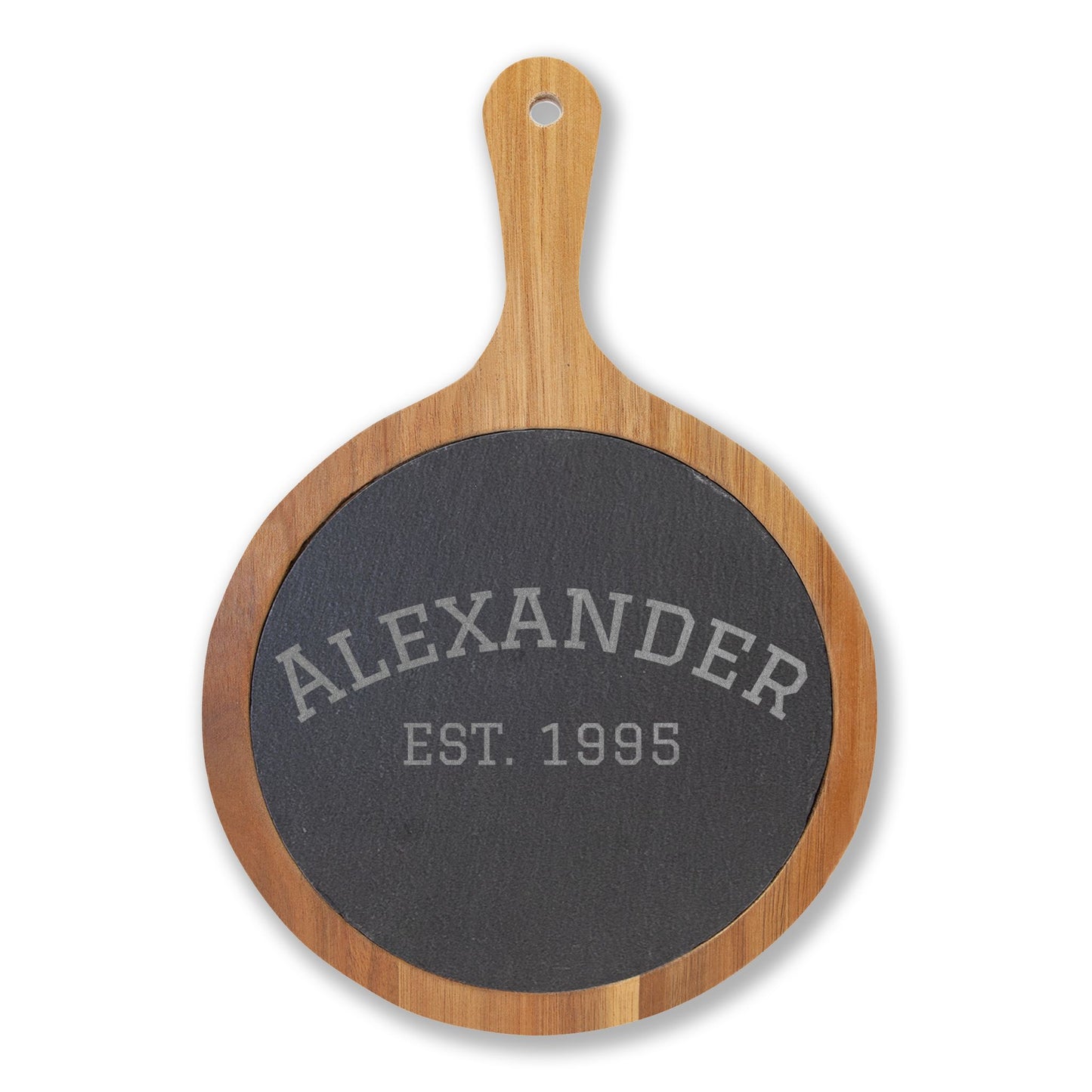 Engraved Last Name/EST Date | Slate/Acacia Wood Charcuterie Board