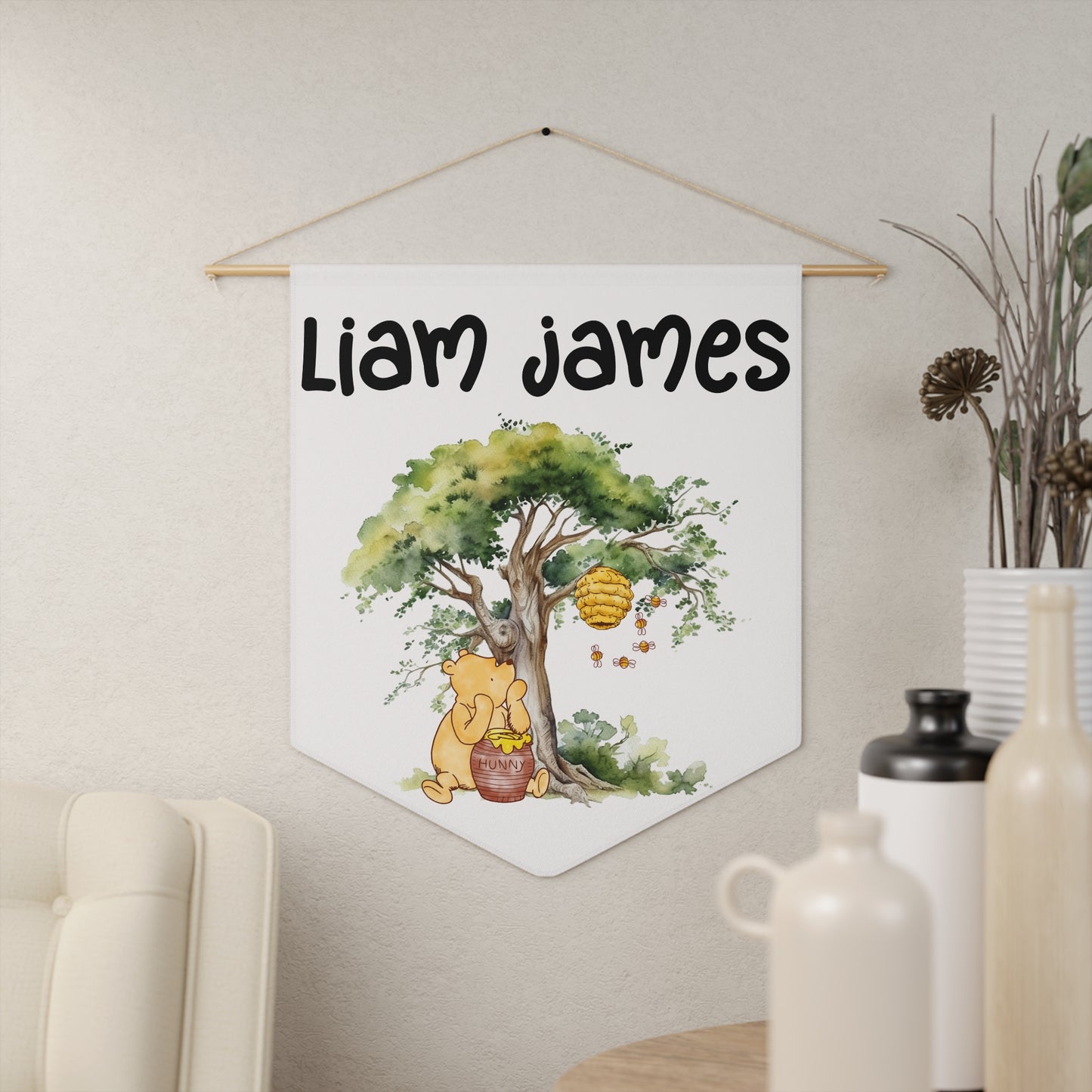 Personalized Nursery Pennant — Classic Pooh & Honey Tree Name Banner
