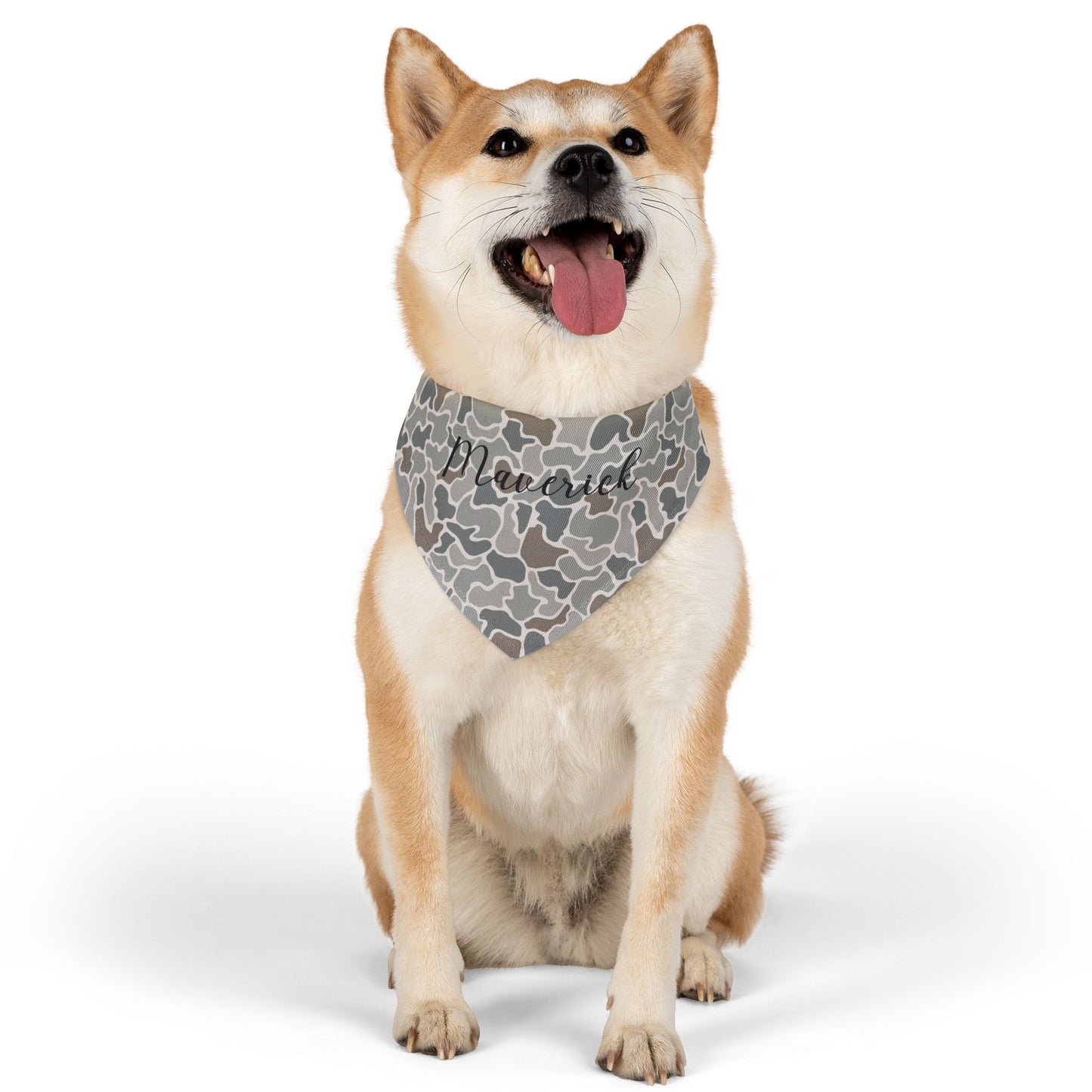 Grey Camo Pet Bandana Collar | Custom Name
