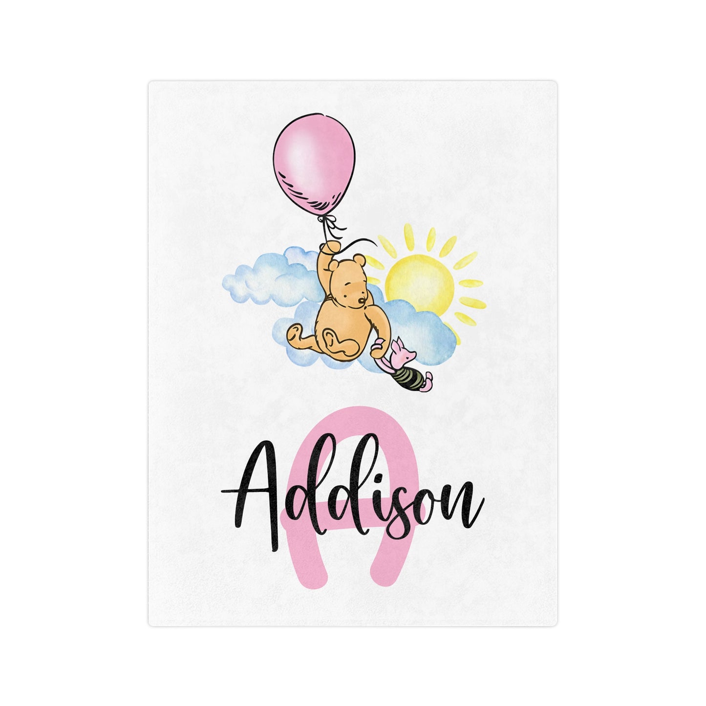 Personalized Baby Blanket — Classic Pooh Balloon Name Blanket