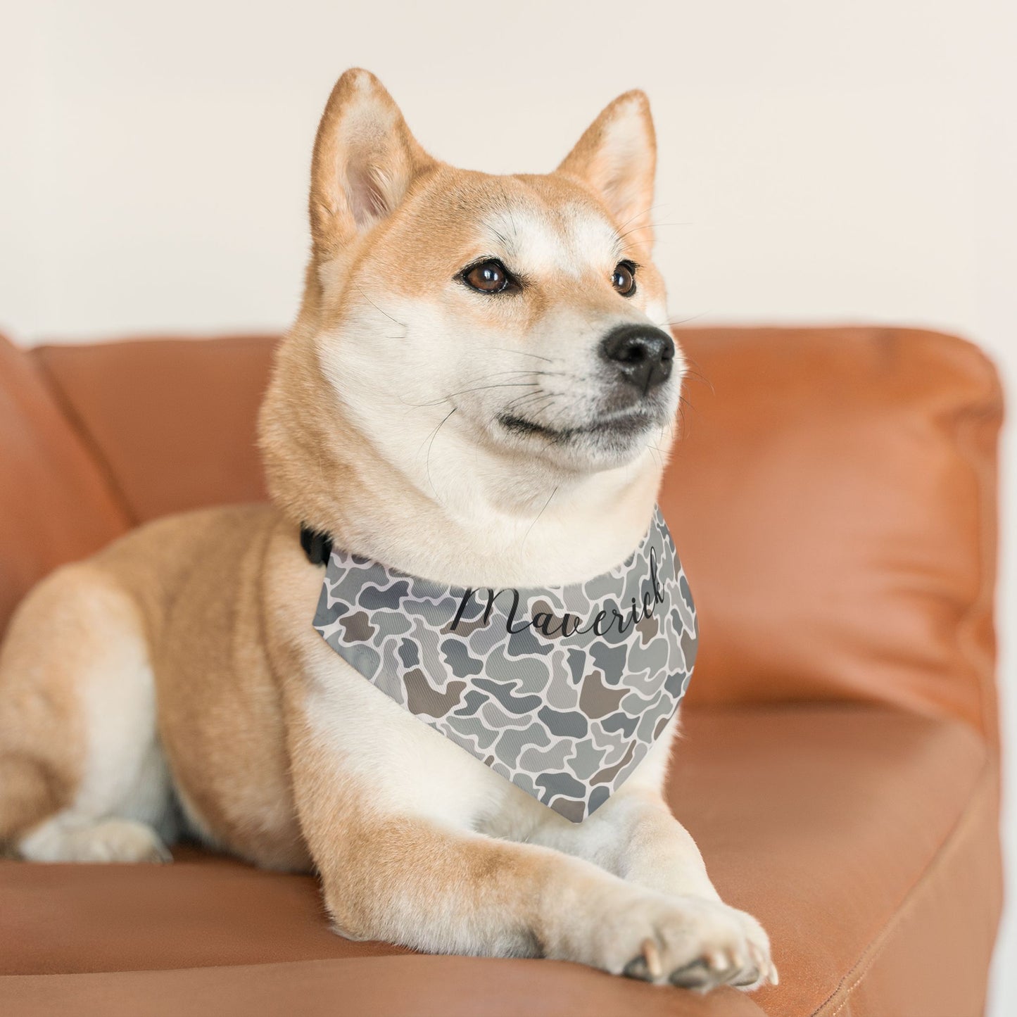 Grey Camo Pet Bandana Collar | Custom Name