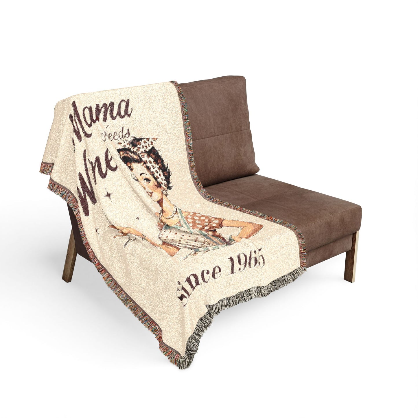 Mama Wine Lover Woven Blanket — Vintage Retro Mom Wine Throw With EST Date