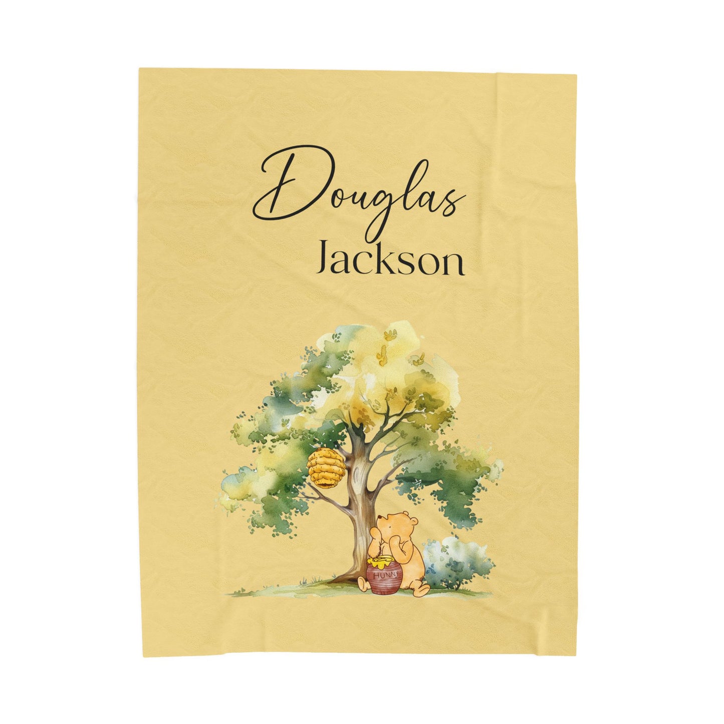 Personalized Classic Pooh Themed Blanket - Custom Name Baby Classic Pooh Honey Tree Design