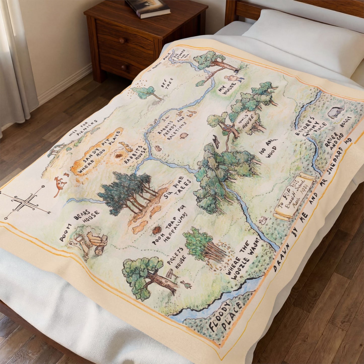 100 Acre Wood Classic Pooh — Illustrated Adventure Map Throw