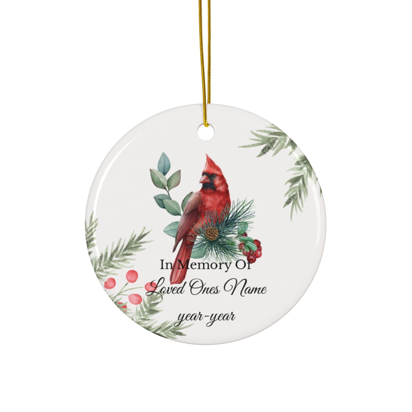 Cardinal Memorial Ceramic Ornament — Personalized "In Memory Of" Holiday Ornament