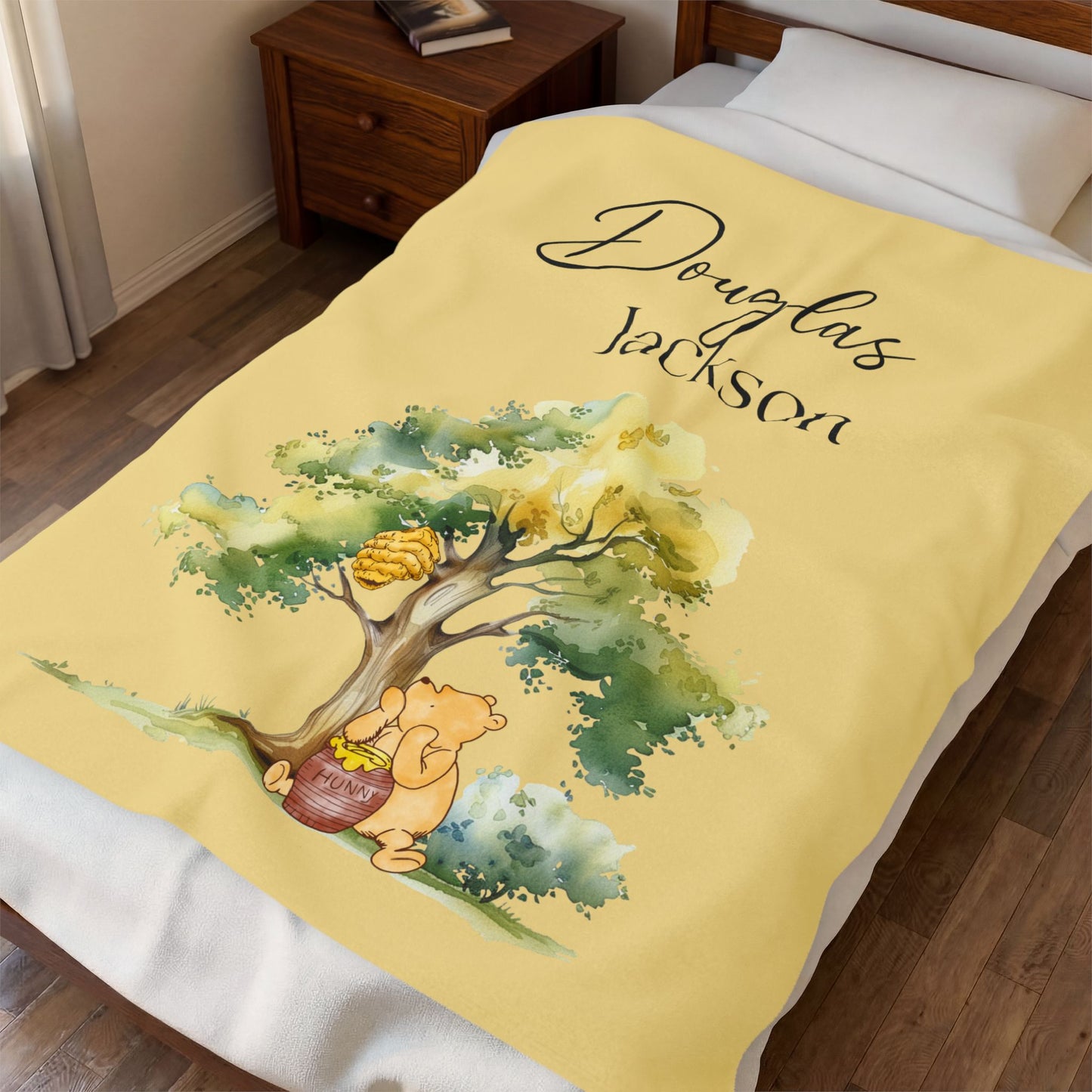 Personalized Classic Pooh Themed Blanket - Custom Name Baby Classic Pooh Honey Tree Design