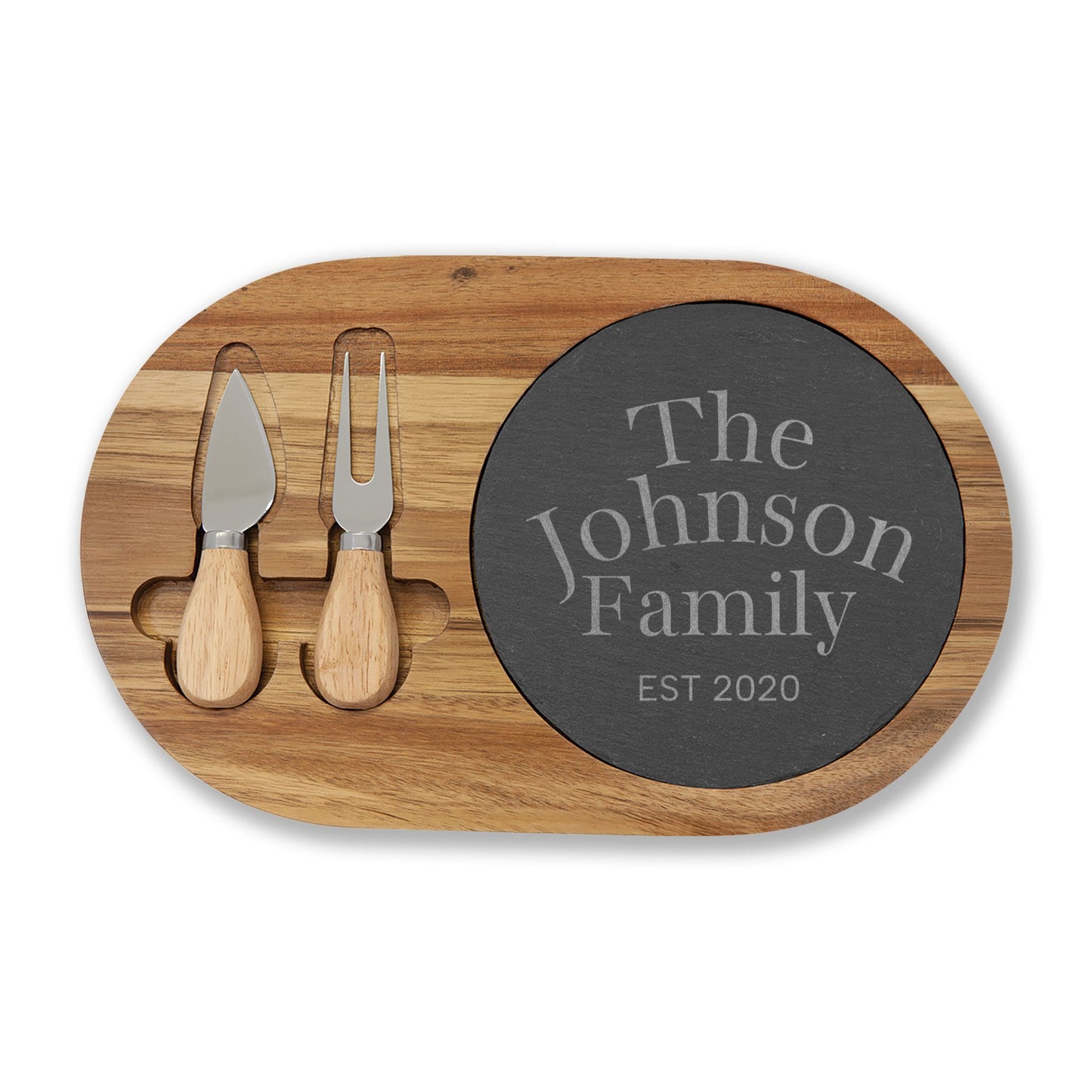 Engraved “The _______ Family/EST Date | Slate/Acacia Wood Charcuterie Board