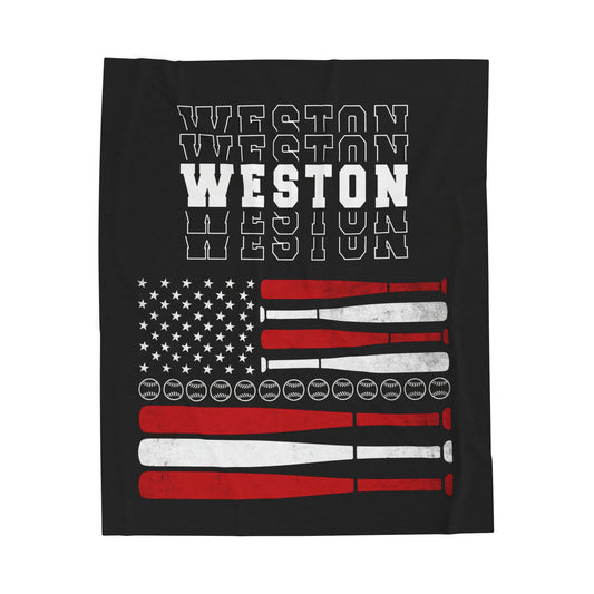 Baseball Flag Plush Name Blanket — Patriotic Baseball Throw