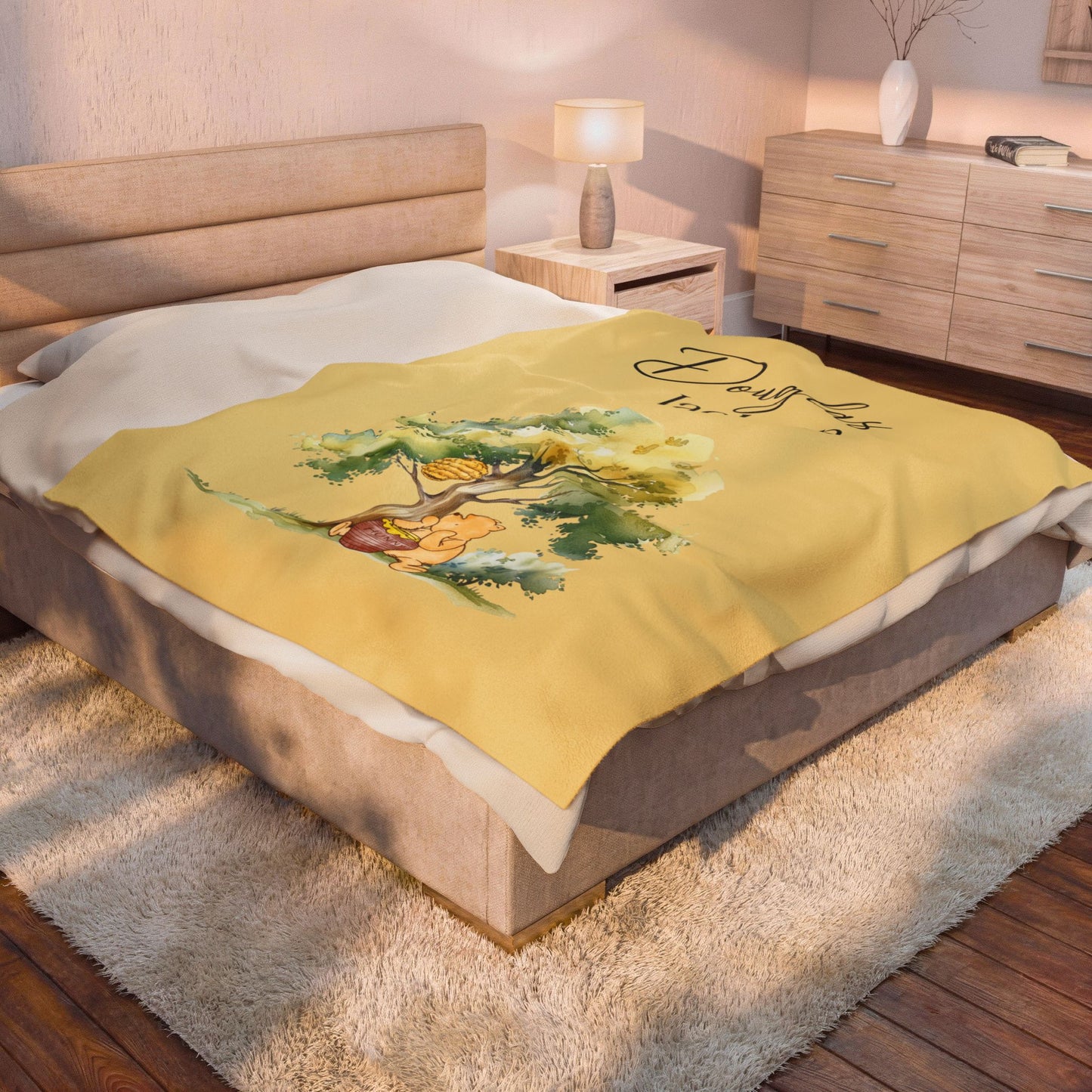 Personalized Classic Pooh Themed Blanket - Custom Name Baby Classic Pooh Honey Tree Design