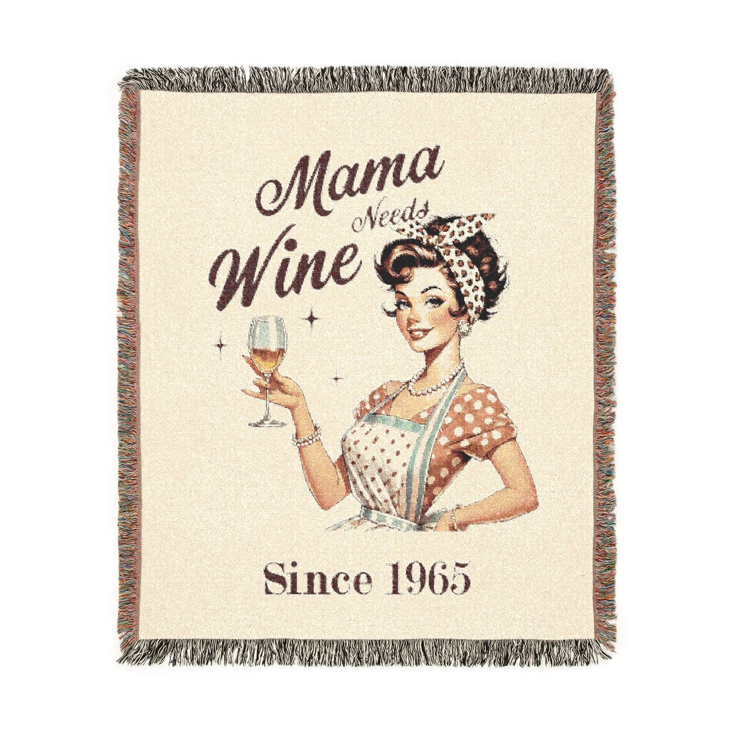 Mama Wine Lover Woven Blanket — Vintage Retro Mom Wine Throw With EST Date