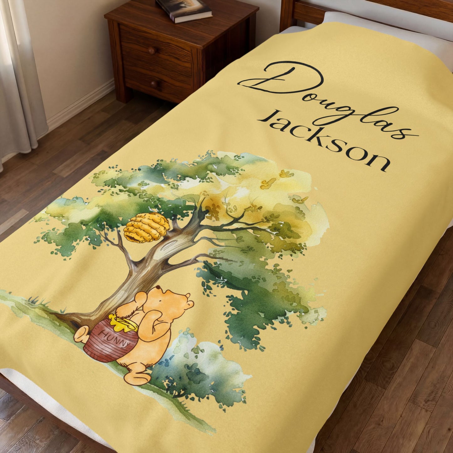Personalized Classic Pooh Themed Blanket - Custom Name Baby Classic Pooh Honey Tree Design