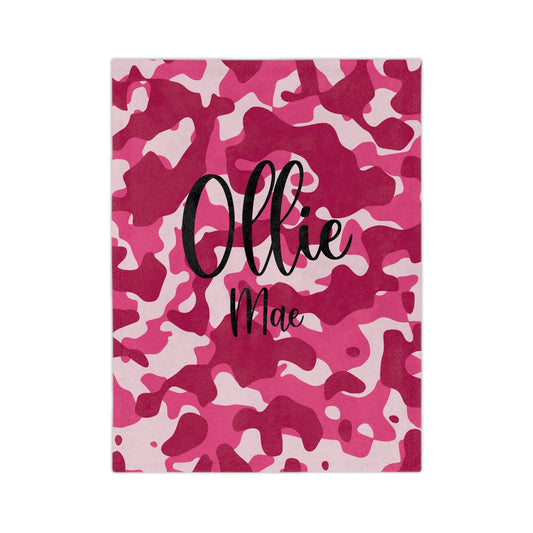 Personalized Pink Camo Velveteen Blanket