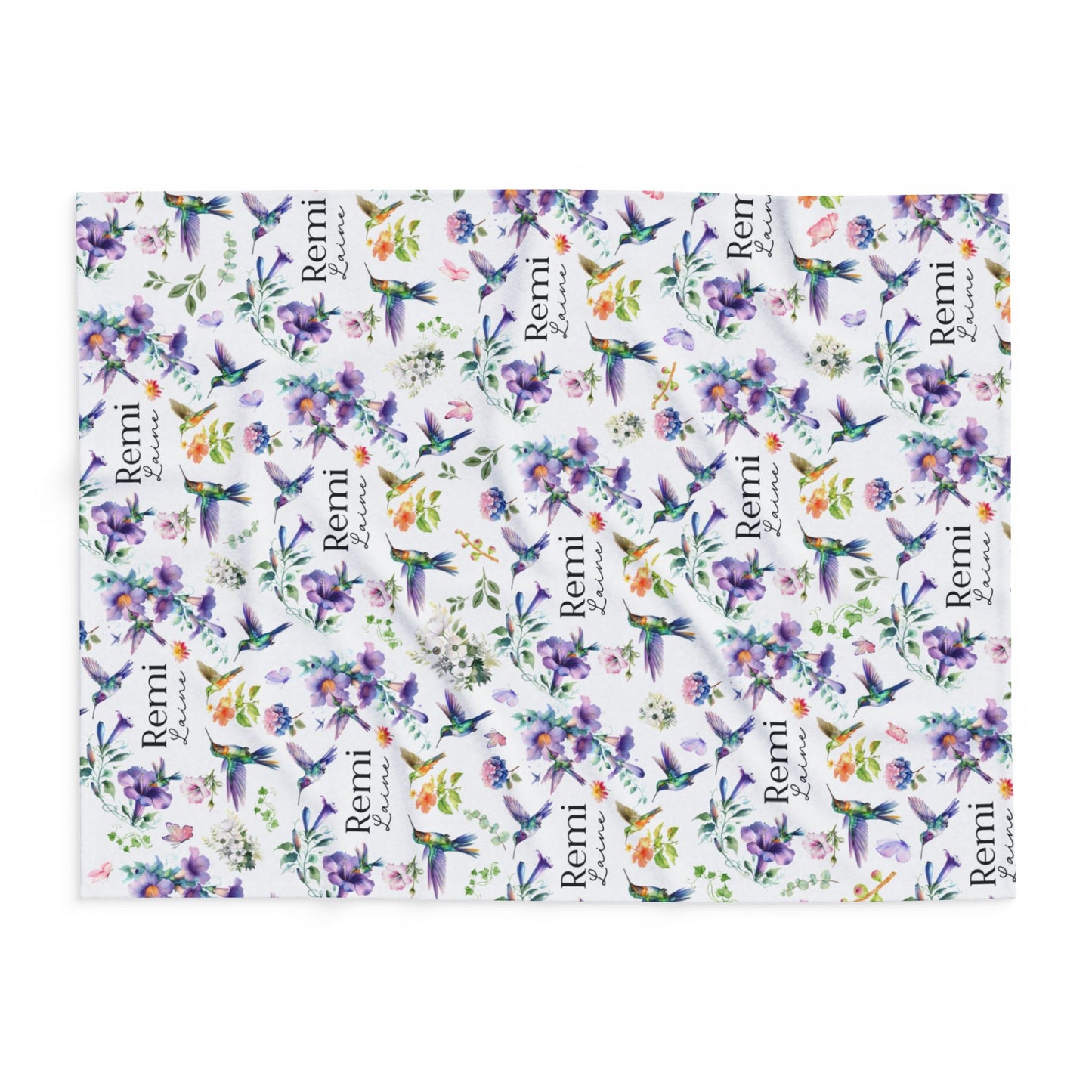 Personalized Hummingbirds and Watercolor Florals in Purple