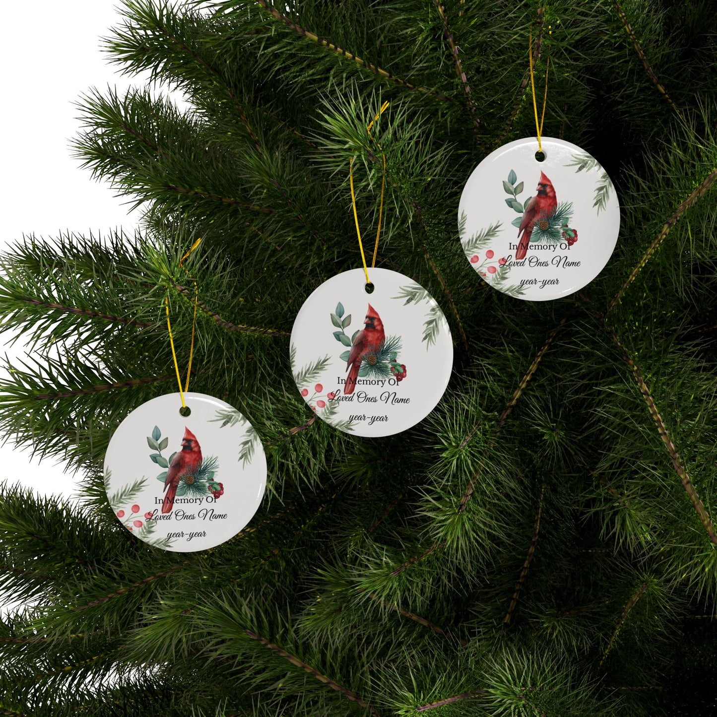 Cardinal Memorial Ceramic Ornament — Personalized "In Memory Of" Holiday Ornament