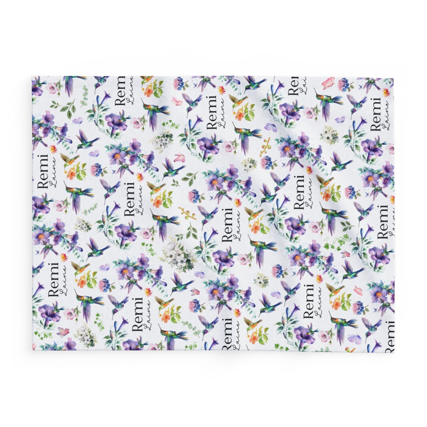 Personalized Hummingbirds and Watercolor Florals in Purple