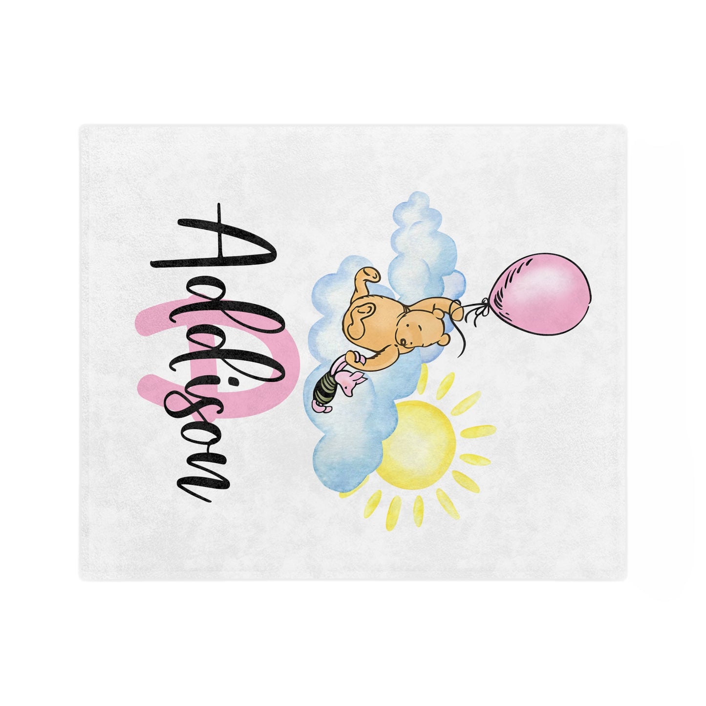 Personalized Baby Blanket — Classic Pooh Balloon Name Blanket