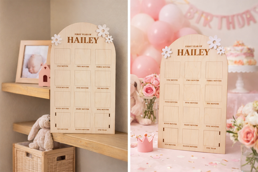 Personalized First Year Photo Board – Baby Milestone Keepsake