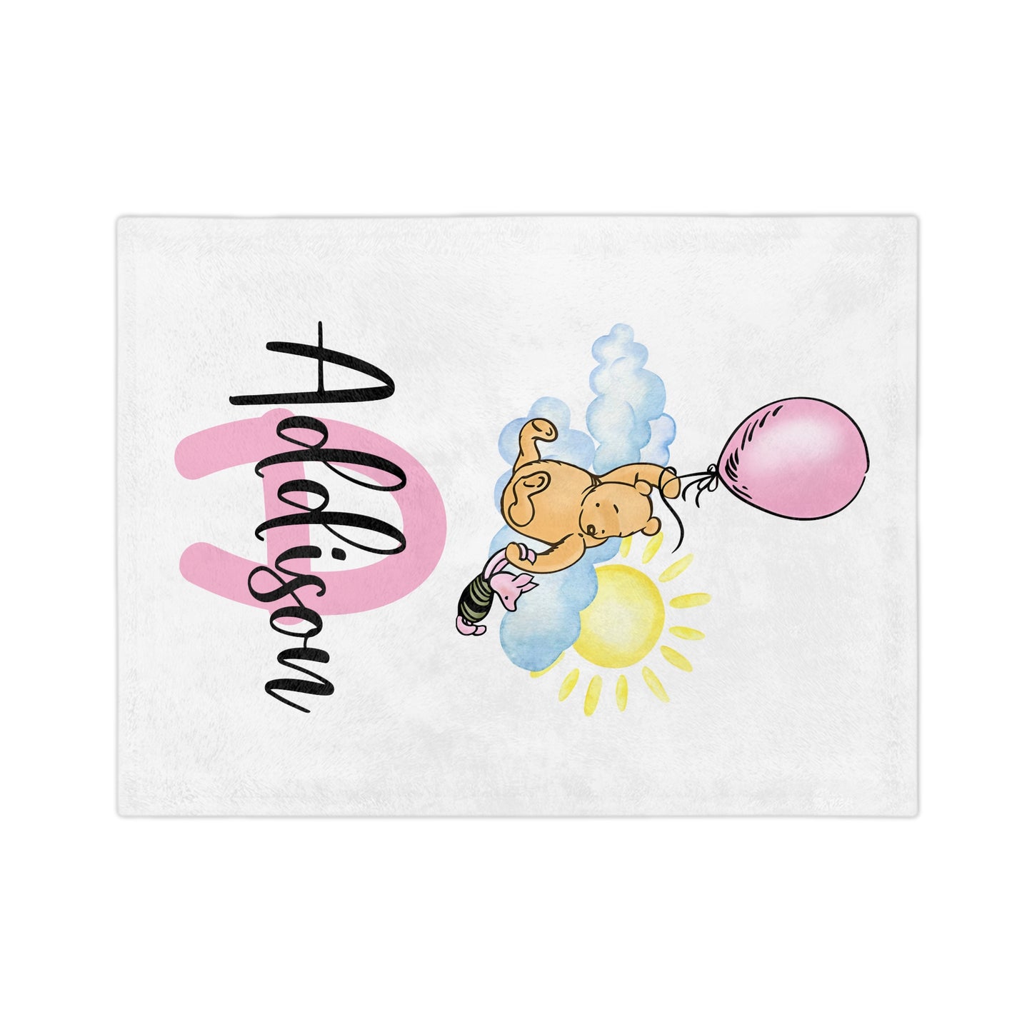Personalized Baby Blanket — Classic Pooh Balloon Name Blanket