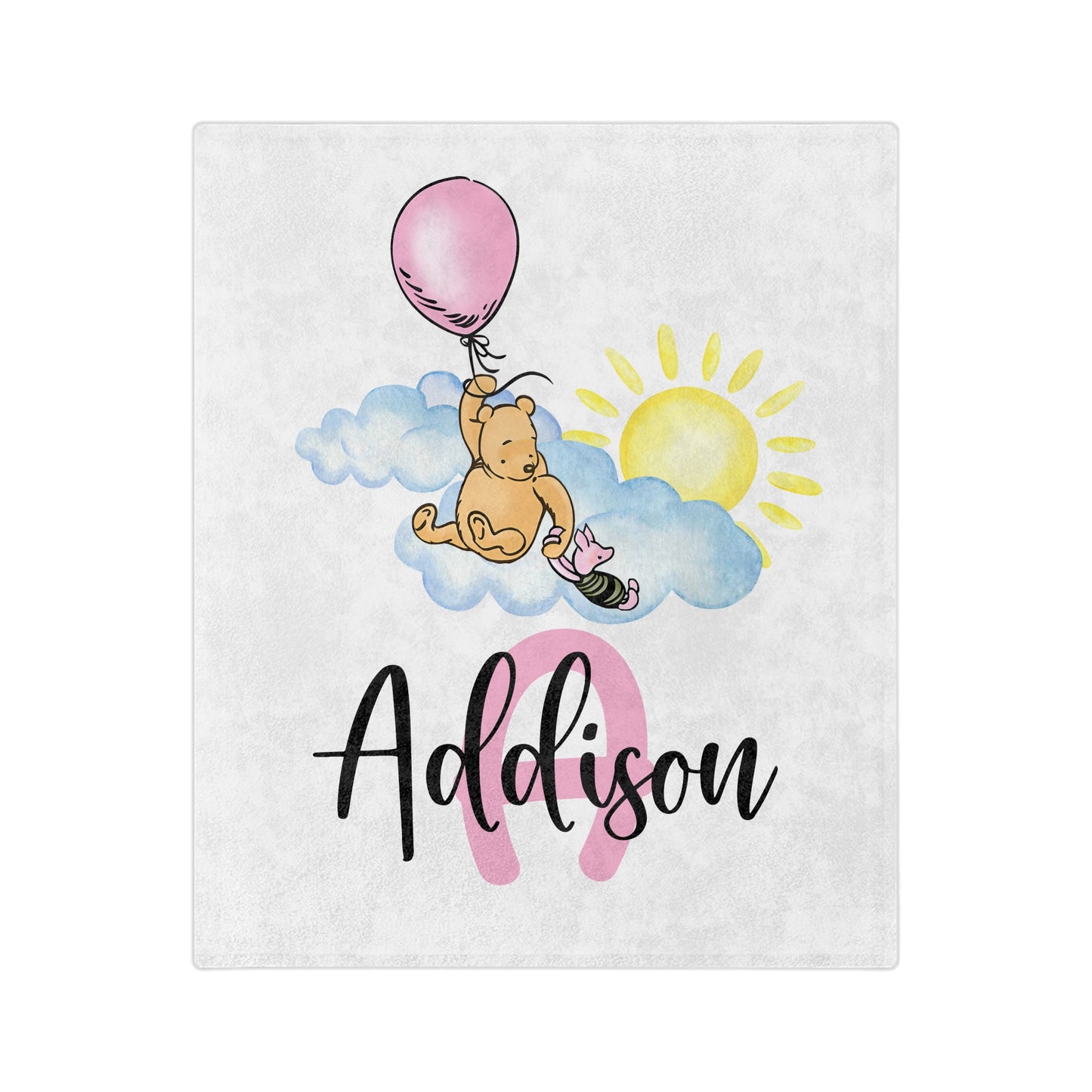 Personalized Baby Blanket — Classic Pooh Balloon Name Blanket