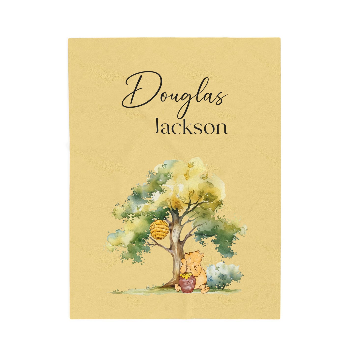 Personalized Classic Pooh Themed Blanket - Custom Name Baby Classic Pooh Honey Tree Design