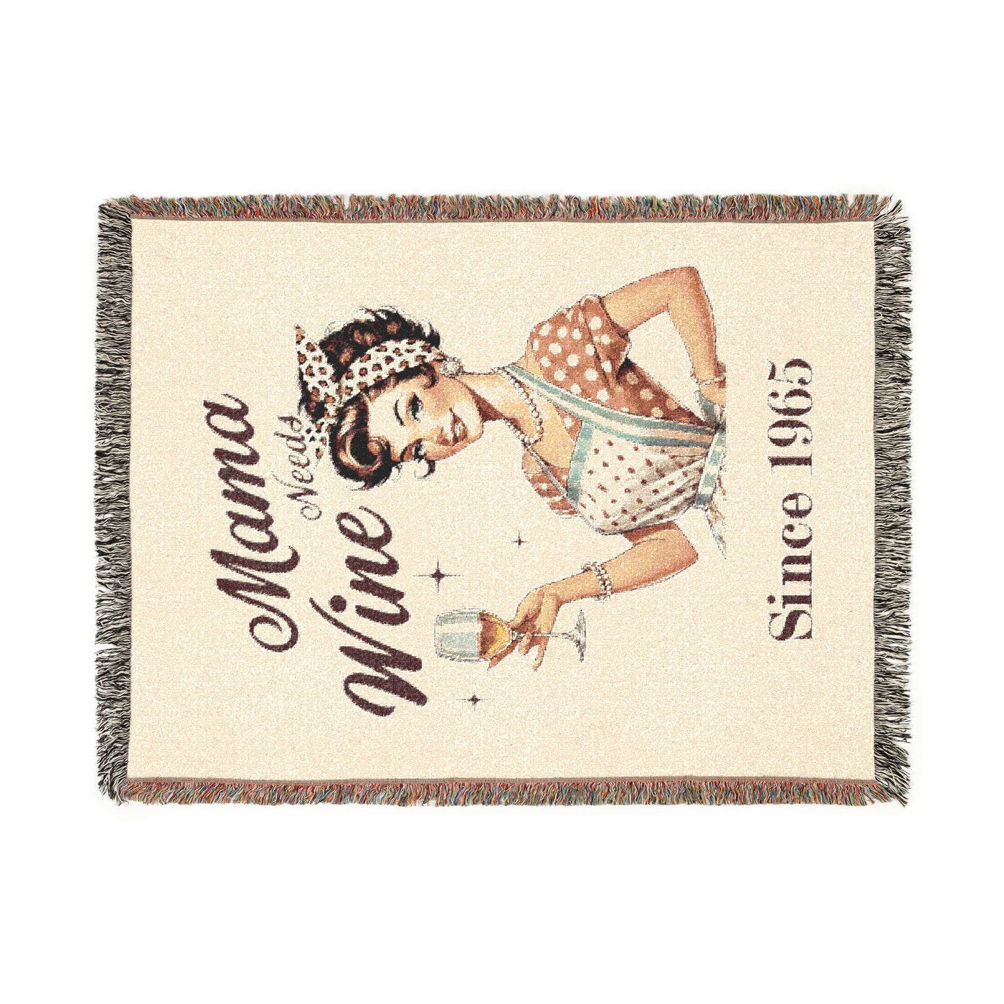 Mama Wine Lover Woven Blanket — Vintage Retro Mom Wine Throw With EST Date