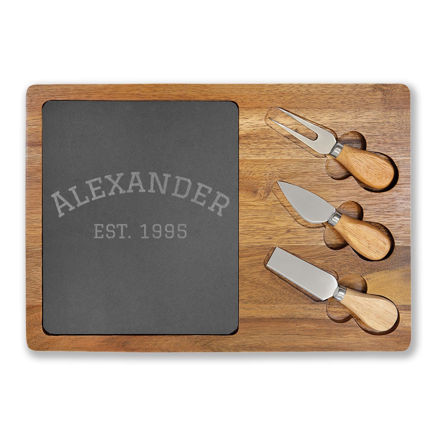 Engraved Last Name/EST Date | Slate/Acacia Wood Charcuterie Board