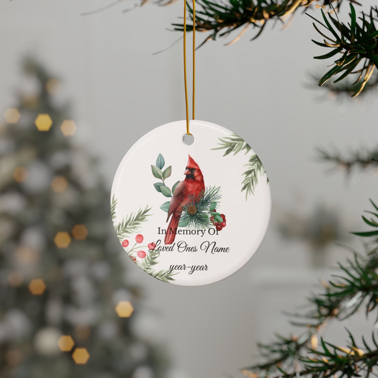 Cardinal Memorial Ceramic Ornament — Personalized "In Memory Of" Holiday Ornament