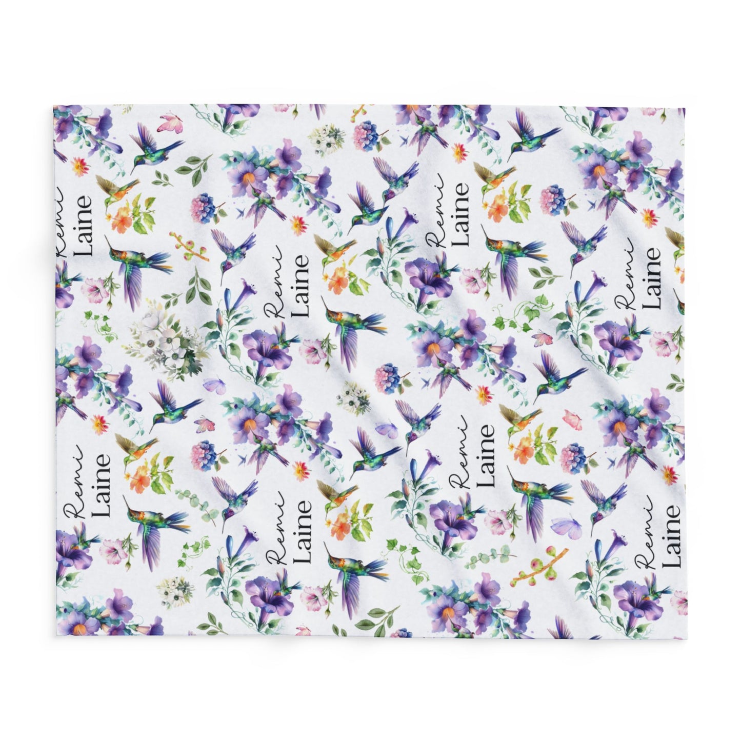 Personalized Hummingbirds and Watercolor Florals in Purple