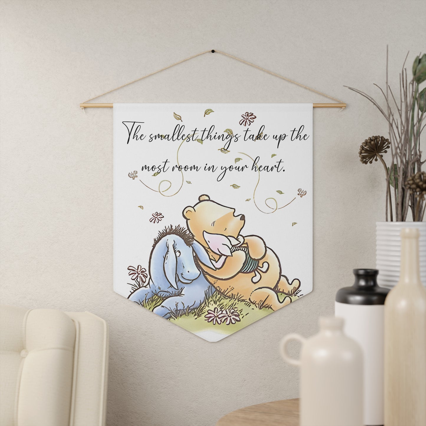 Classic Pooh & Eeyore Nursery Pennant — "The smallest things take up the most room in your heart" Wall Banner
