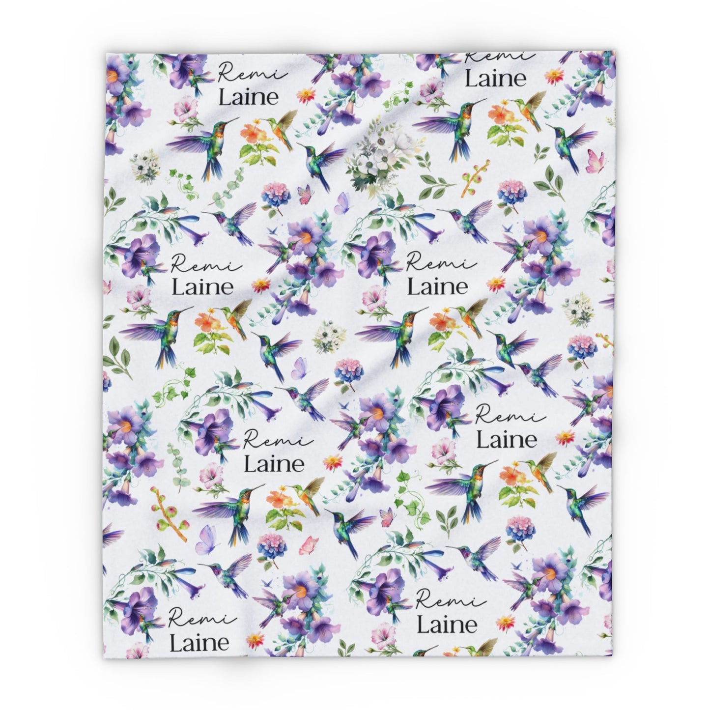 Personalized Hummingbirds and Watercolor Florals in Purple