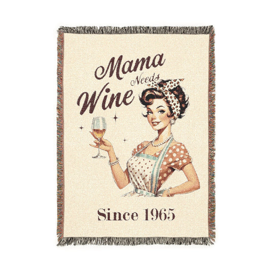 Mama Wine Lover Woven Blanket — Vintage Retro Mom Wine Throw With EST Date
