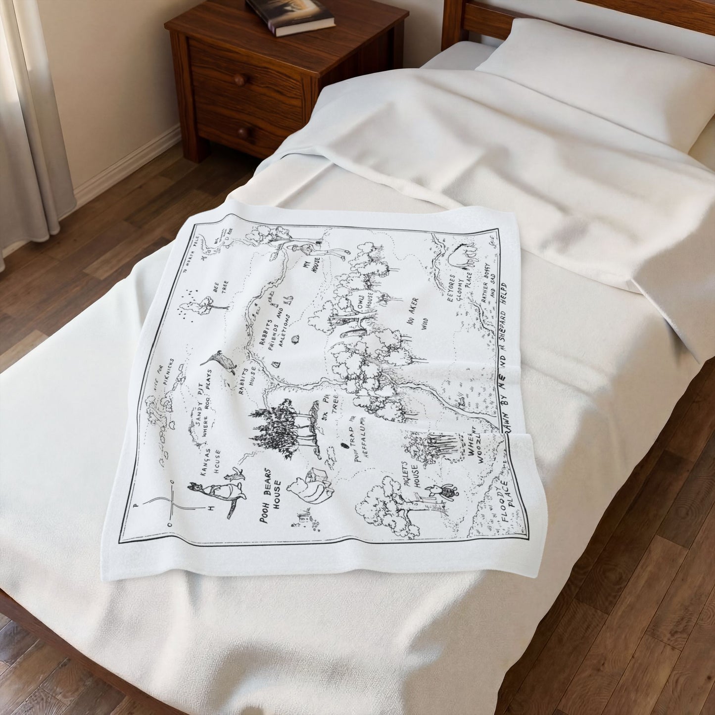 100 Acre Wood Blanket – Classic Storybook Map (Black & White)