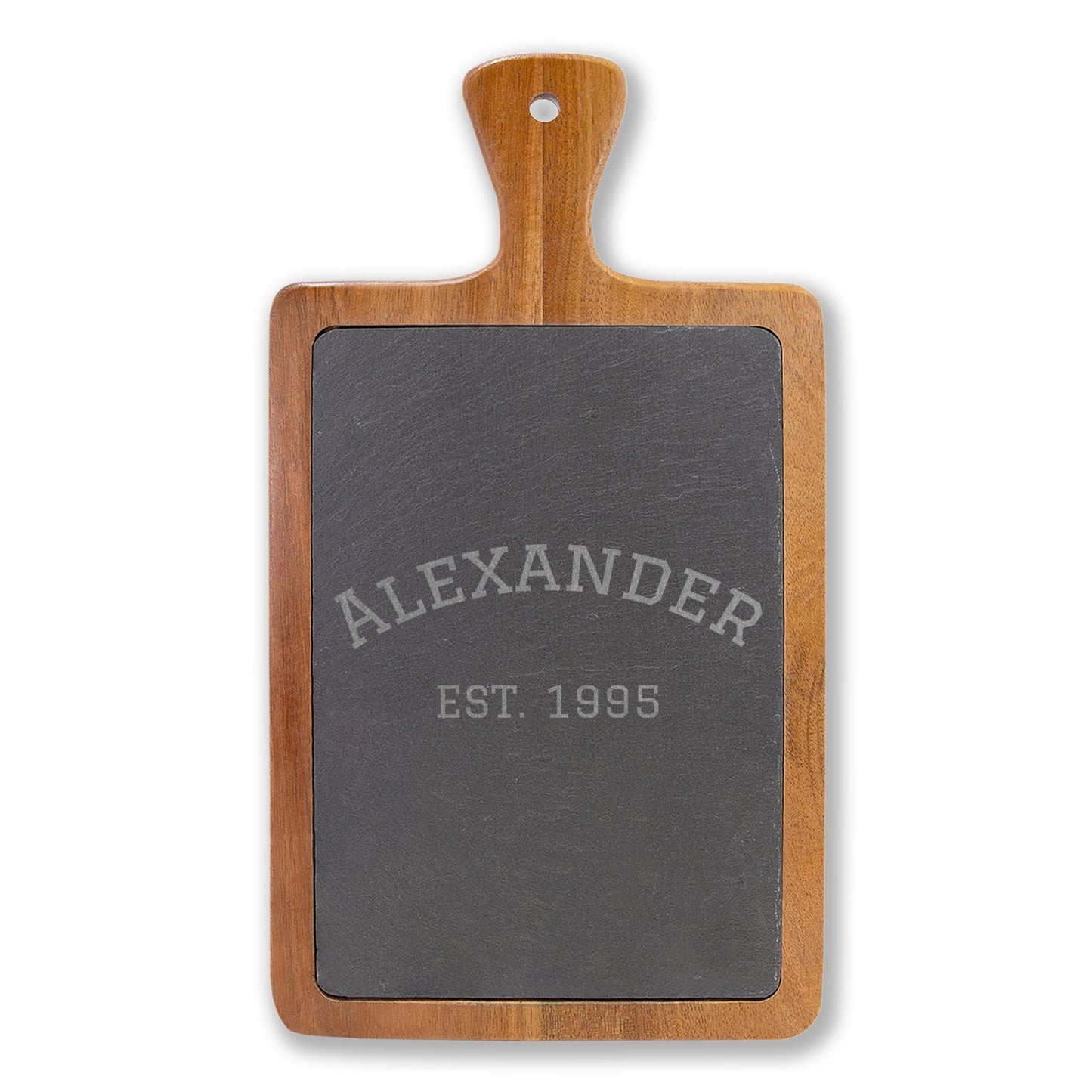 Engraved Last Name/EST Date | Slate/Acacia Wood Charcuterie Board