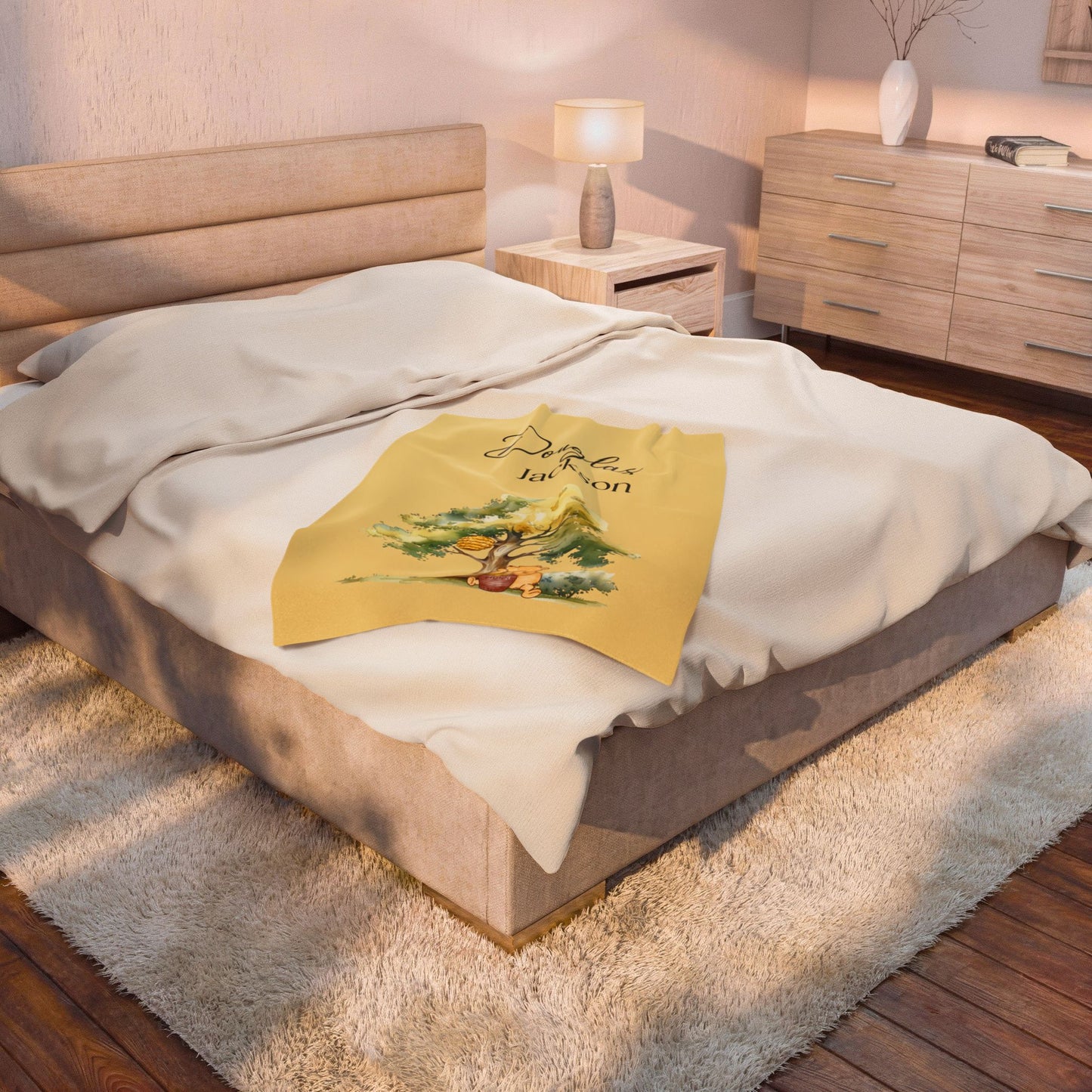 Personalized Classic Pooh Themed Blanket - Custom Name Baby Classic Pooh Honey Tree Design