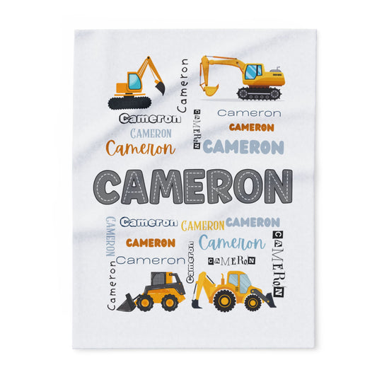 Personalized Construction, Heavy Equipment Blanket For Kids