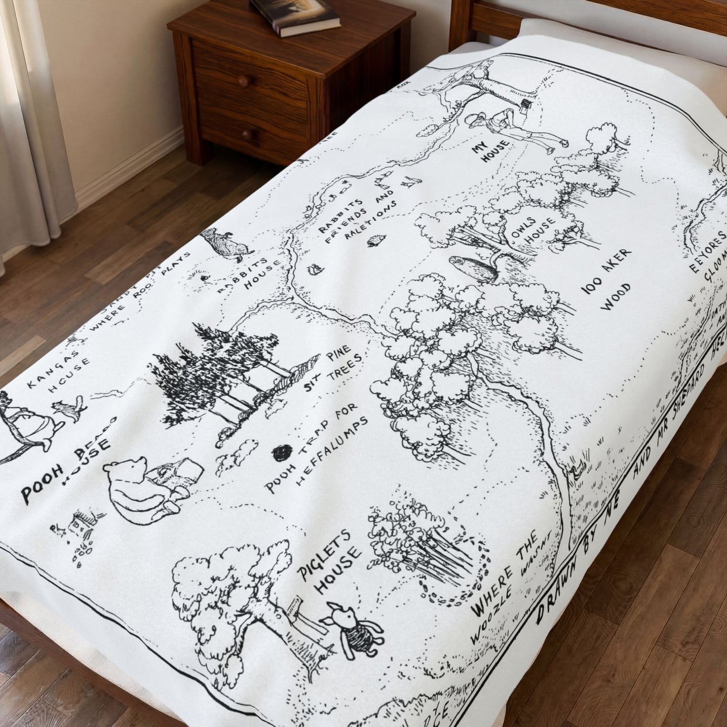 100 Acre Wood Blanket – Classic Storybook Map (Black & White)