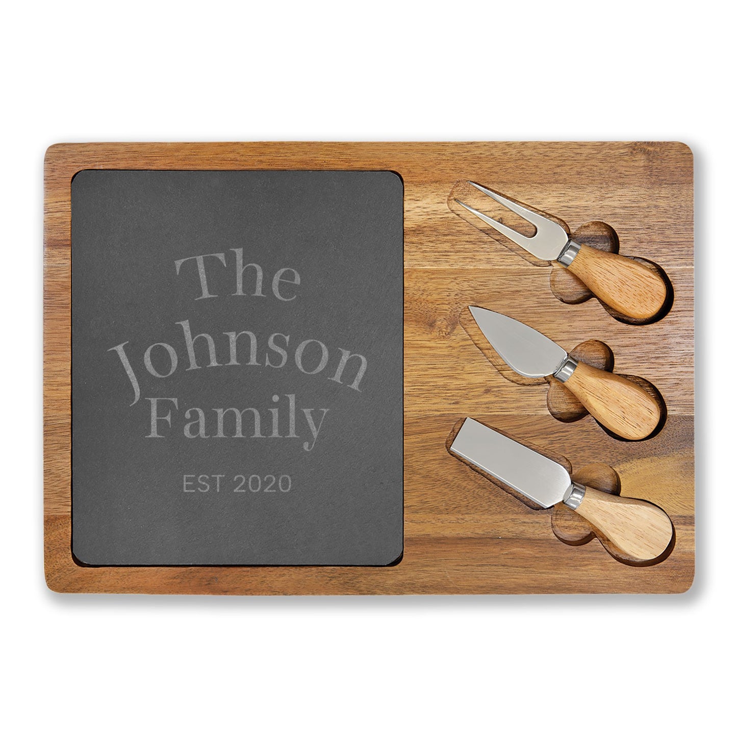 Engraved “The _______ Family/EST Date | Slate/Acacia Wood Charcuterie Board