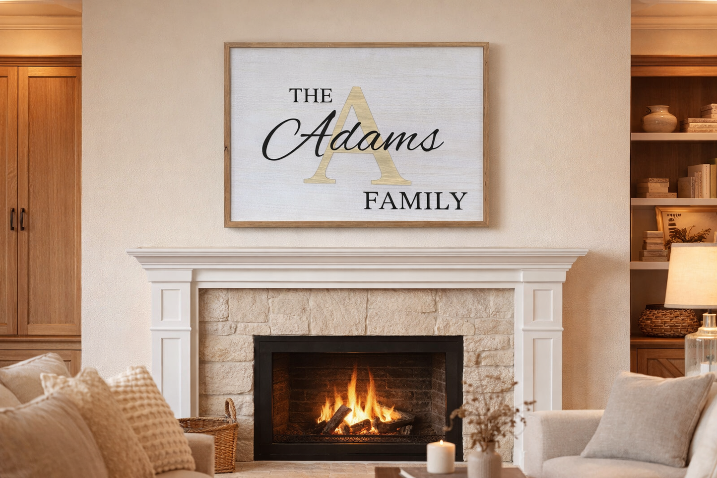Custom Framed Family Name Sign – Personalized Large Wall Decor (28” x 21”)